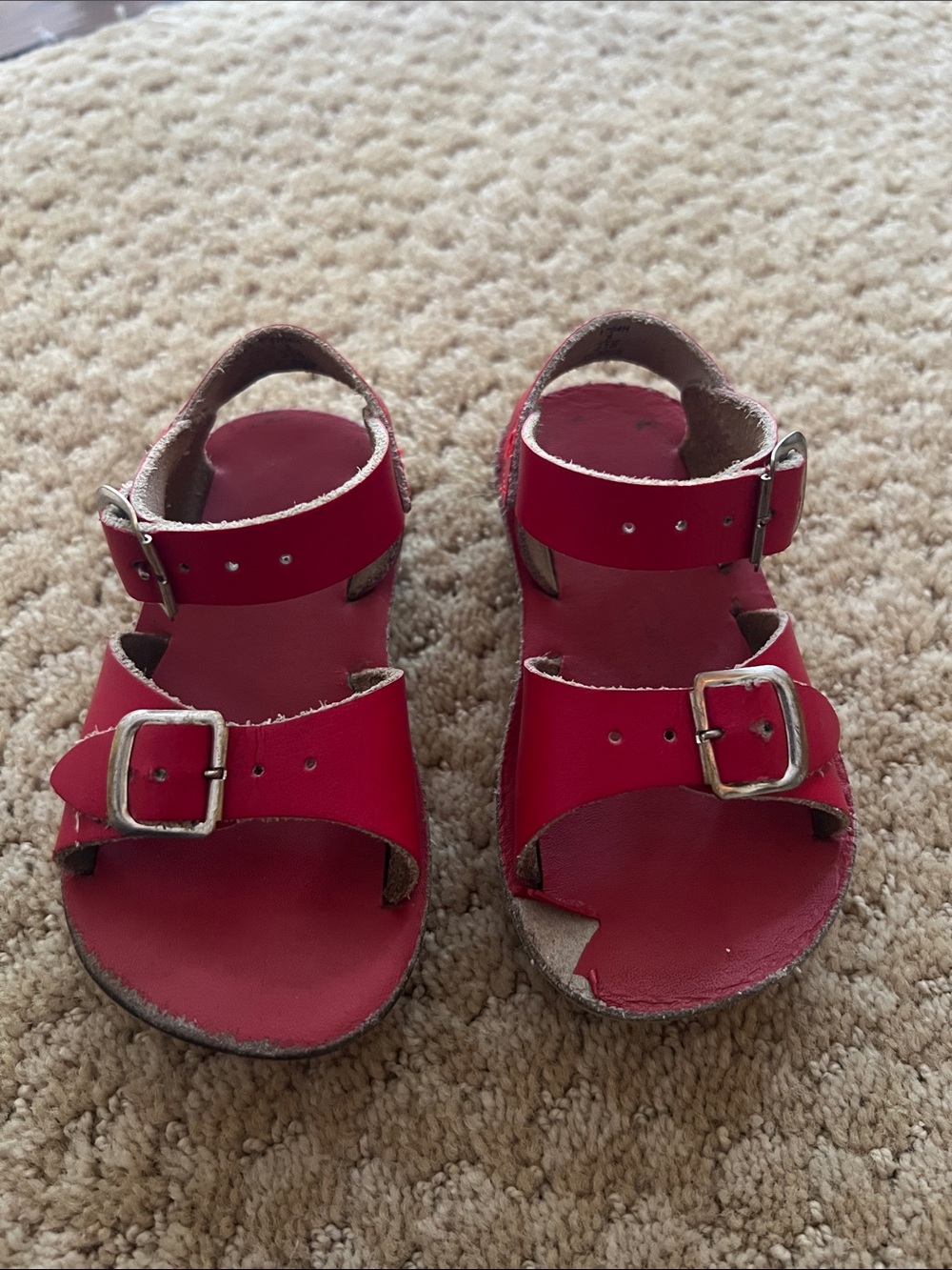 Sun San Kids Red Double-Buckle Adjustable Leather Sandals 5